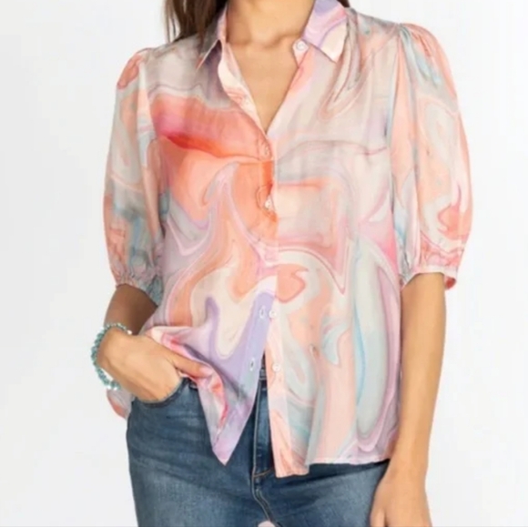 Johnny Was Silk Blouse Gorgeous Swirl Print  Laguna Vesper - Picture 1 of 9